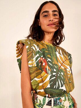 Farm Rio Paradise Forest T-shirt Cotton Toucan Tropical Tank Top S